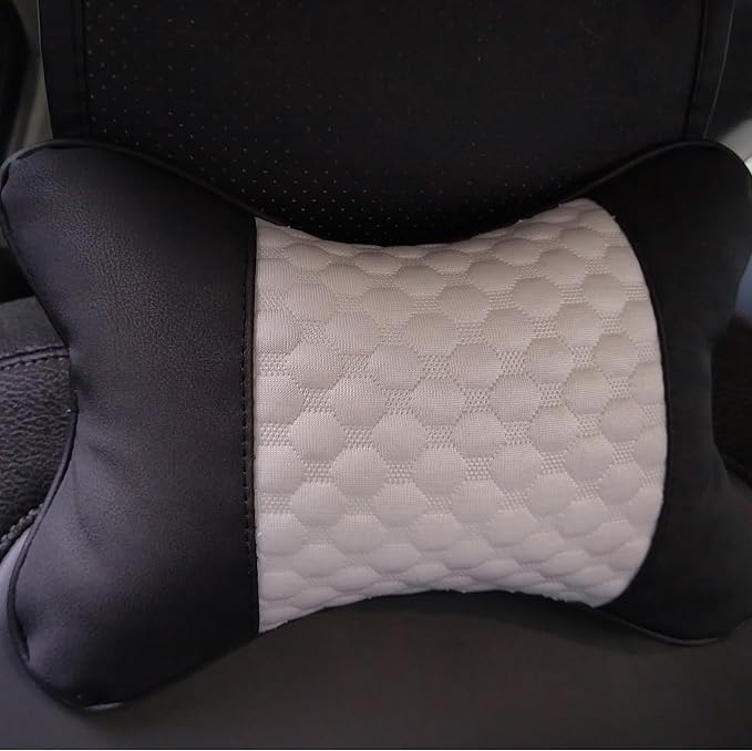 Car Neck Pillows Both Side Pu Leather 2pieces Pack Headrest Fit for Most Cars Filled Fiber Universal Car Pillow (White) - Image 3