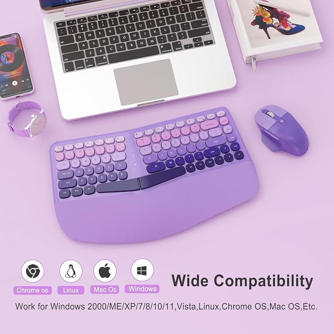 Ergonomic Wireless Keyboard Mouse, Mechanical Gaming Set with Wrist Rest - Image 8