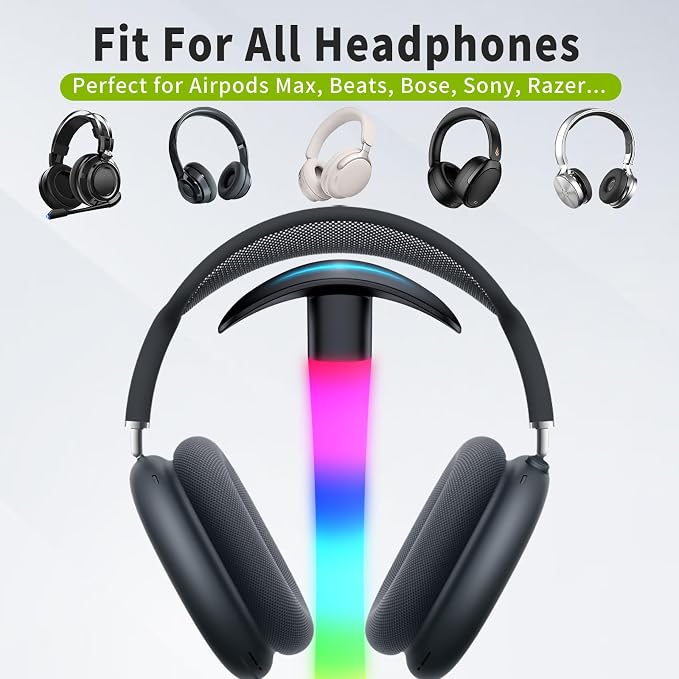 Headphone Stand with Charger,Gaming Headset stand with RGB Light Mode,For Airpod Max Stand,Desk Lamp,Phone Holder,Tablet Holder,desktop organizer,Gifts for Gamers & Music Lover(Black) - Image 4