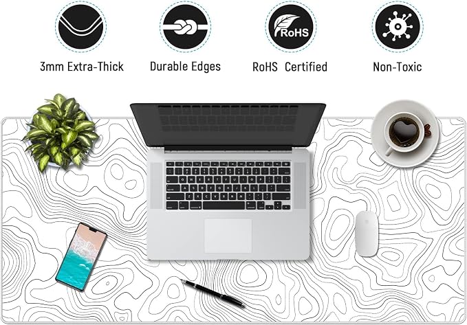JIALONG White Topographic Large Gaming Mouse Pad, XXL Mousepad, Big Mouse Mat Desk Pad for Keyboard and Mouse, Gaming Computer Laptop PC Desk Office Accessories - Image 5