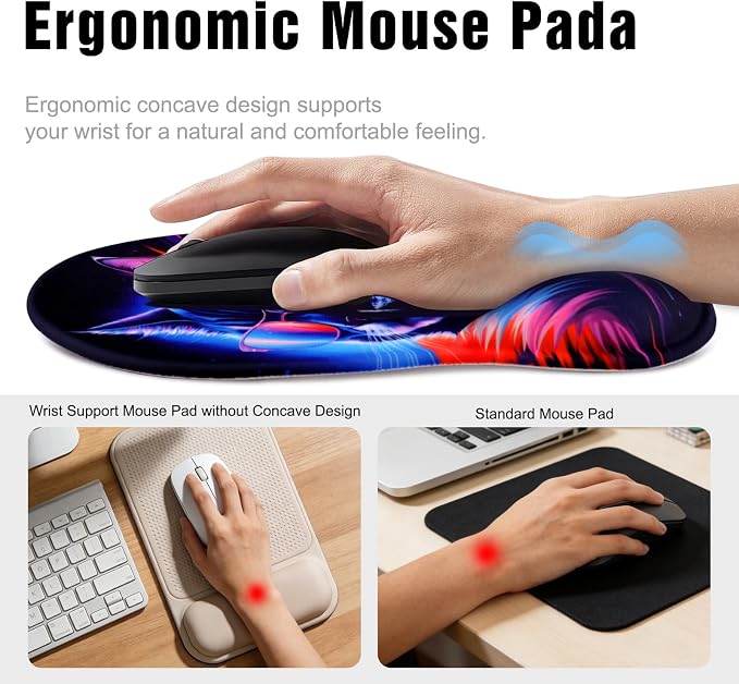 Ergonomic Mouse Pad with Wrist Rest - Gel Wrist Support Mousepad with Non-Slip PU Base for Computer, Laptop, Office & Home - Image 3