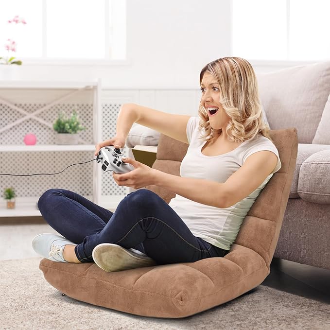14-Position Floor Sofa, Folding Gaming Sofa Chair, Comfy Cushions & Study Steel Frame, Angle Adjustable Sleeper Bed, Couch Recliner (Tan) - Image 4