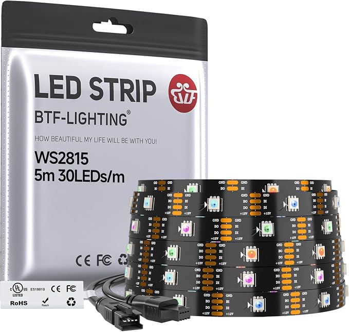 BTF-LIGHTING WS2815 LED Strip Light UL Listed 16.4FT 150 LED DC12V IP30 by BTF-LIGHTING