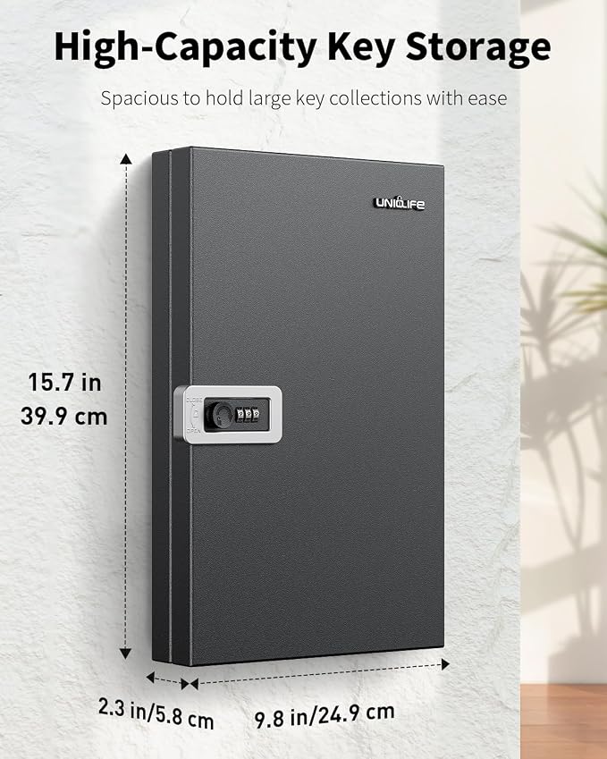 Uniclife 32 Keys Key Lock Box, Wall Mount Key Box, Key Cabinet, Car Key Organizer with Writable Key Racks and Tags, Security Key Holder Storage Box for Office, Hotel & Company - Image 2
