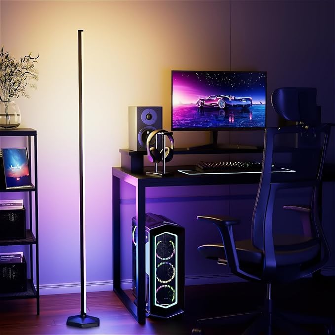 YIKBIK RGB Corner Floor Lamp, 65" Color Changing LED Floor Lamp Bluetooth APP Remote Control Music Sync Modern Standing Lamp 16 Million DIY Colors with Heavy Base for Living Room Bedroom GameRoom by YIKBIKSNeonSign