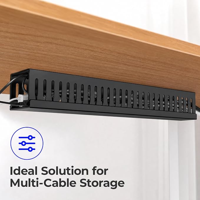 Yecaye 2 Pack Cable Management, 31in X-Large PVC Under Desk Cable Management, No-Drill Cord Hider Open Slot Wire Raceway for Computer/TVs/Networks, Cord Organizer Black - Image 5