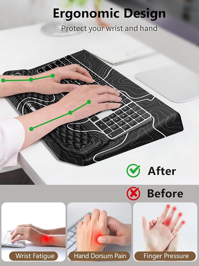 2-in-1 Ergonomic Keyboard Stand with Wrist Rest, Black Topographic - Image 2