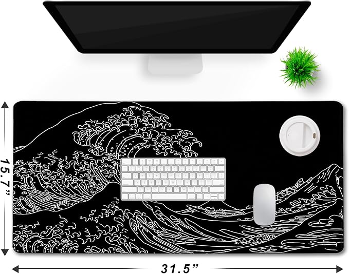 TEDNETGO Extra Large Mouse Pad, Gaming Mouse Pad, Waterproof Extra Large Mousepad with Stitched Edges, Non-Slip Base Keyboard Pad for Gamer, Office & Home, 31.5 x 15.8, Sea Wave - Image 6