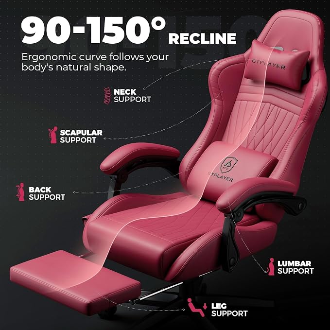 GTPLAYER ACE-PRO Music Gaming Chairs – Built-in Speakers, App Support & Bluetooth Control, Footrest & Pocket, Gamer Chair for Adults, Wine Red - Image 8