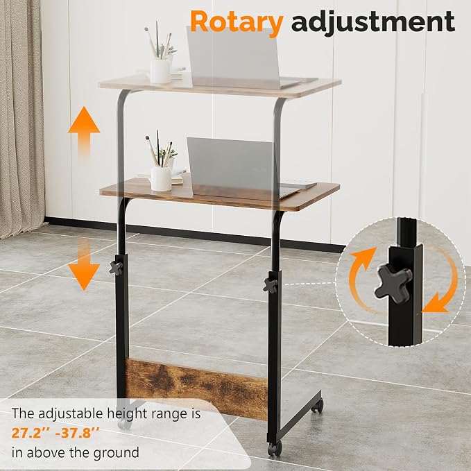 FCH Portable Computer Workstation, Standing Desk Adjustable Height, Small Computer Desk w/Rolling, Sit Stand Laptop Desk TV Tray for Bed Sofa Hospital Reading Eating, Rustic Brown, 23.6" - Image 7
