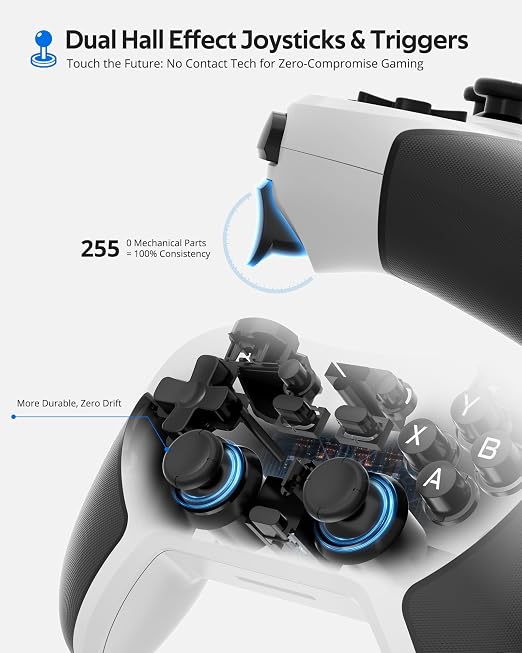 abxylute C5P Wireless Gaming Controller for PC/Switch/iOS/Android/PS3/PS4/Steam/MAC, 2.4 GHz Hall Effect Stick & Trigger Turbo-Remappable Back Buttons Rubberized Grip Console Layout Gamepad Vibration - Image 7