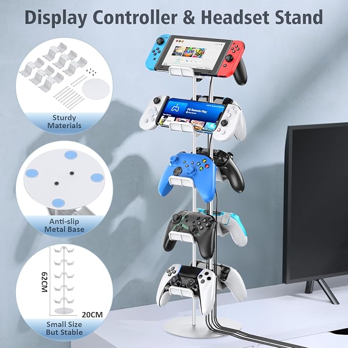 Kytok Gamer Gifts, Headset Stand 5 Tiers with Cable Organizer, Controller Stand Compatible with PS5/Xbox/Nintendo Switch/PS Portal/PS4, Headset Holder & Controller Holder for 10 Packs Controller - Image 5