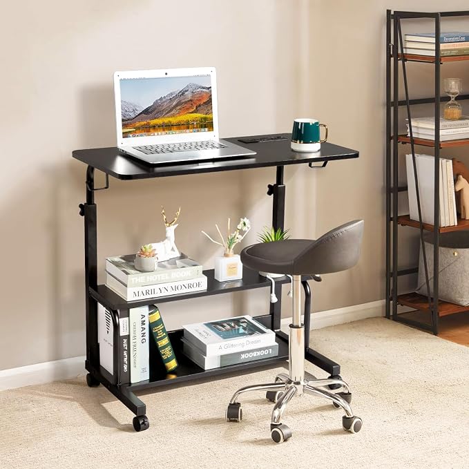 Karl home 31.5" Portable Rolling C-Shaped Computer Desk on Wheels, Black - Image 9