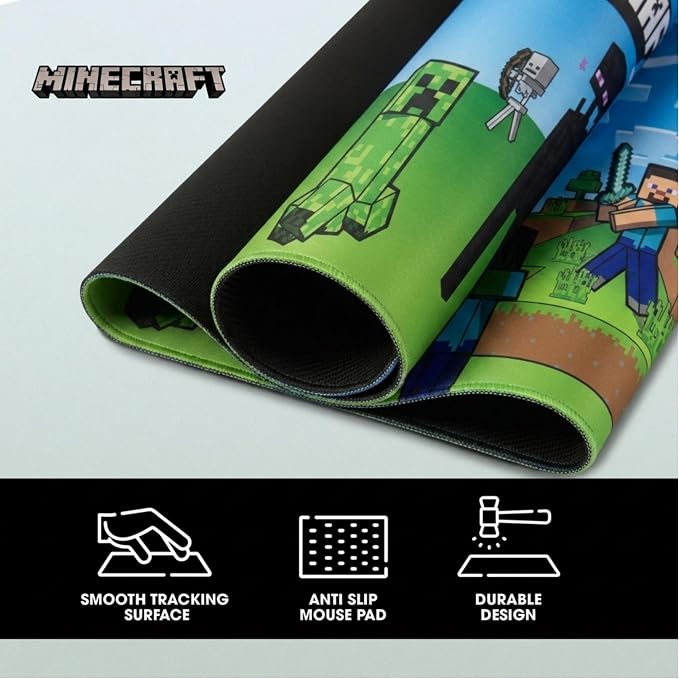 Culture Fly Large Gaming Mouse Pad (31" x 15") - Minecraft Extended XL Computer Desk Mat, Cool Anime Keyboard Deskmat, Big Desktop Deskpad for Gamer | Oversized 31x15in Minecraft anime gaming mouse pad, smooth fabric top, stitched edges, non-slip rubbe... - Image 5