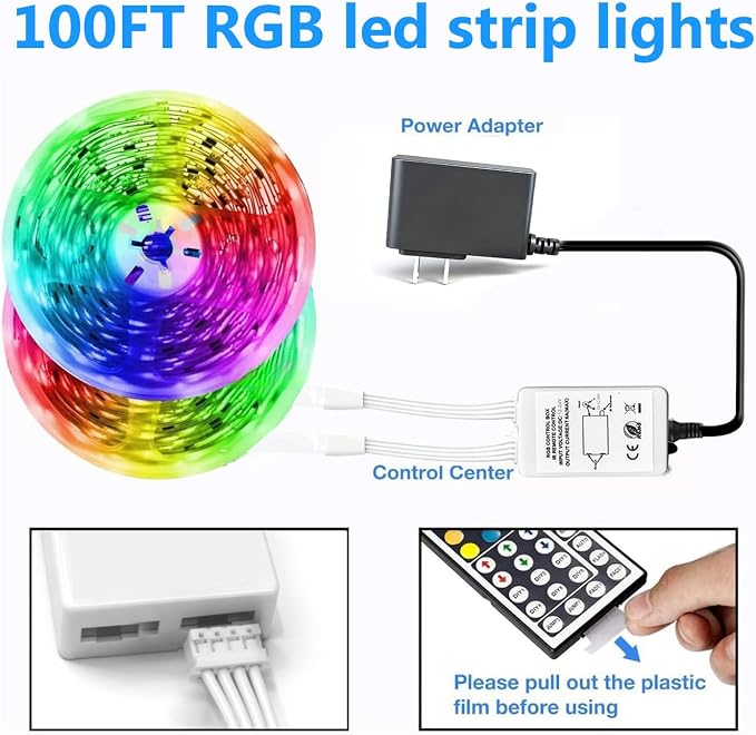 DAYBETTER Led Lights for Bedroom 100 ft, Led Strip Lights with Remote 44 Keys, 24 V Power Supply, Color Changing Led Light for Room Decor - Image 6