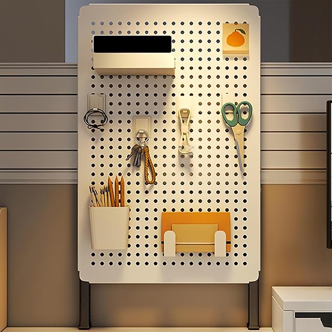 Desktop Clamp Peg Board with Accessories, Metal Pegboard, Height Adjustable, Suitable for Organize Home,Office and Gaming Setup(White) by Unknown