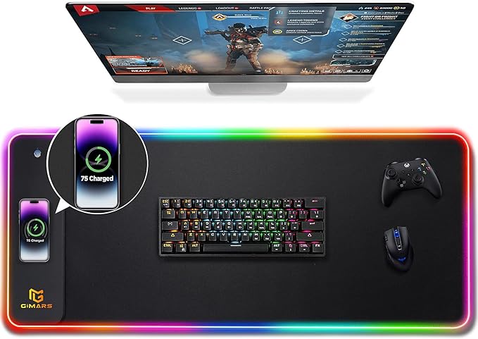 Gimars RGB Gaming Mouse Pad,15W Wireless Charging Mousepad with 10 Light Modes, Large Mousepad with Premium Smooth Surface, Non-Slip Mouse Mat for Gaming, Desk, PC,Office, 31.5x11.8x0.16inch by Gimars