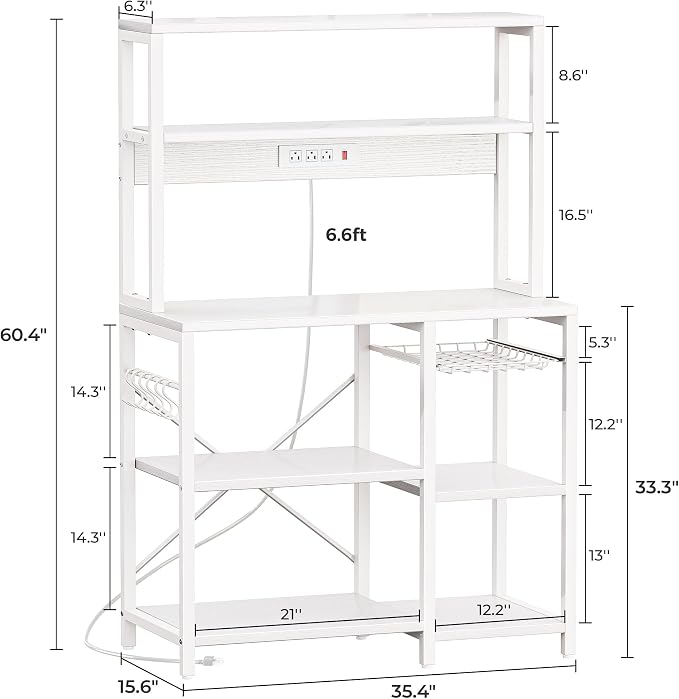 SUPERJARE Bakers Rack with Power Outlet, 35.4 Inches Coffee Bar with Basket - Image 3