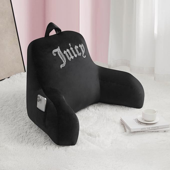 Juicy Couture Velour Backrest Pillow with Rhinestone Juicy Logo - 30"x17", Black Supportive Bed Rest Pillow for Reading, Gaming, or Relaxing - Image 6