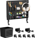 PEGZONE 20.4" x 16.5" Clamp-on Desk Pegboard, Bundle with 8 Pieces Accessories, Black by Pegzone