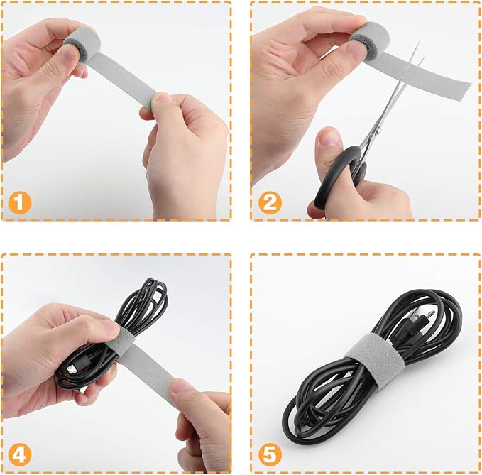 Reusable Fastening Tape Cable Ties 3/4 Inch Double Side Hook Roll (25 Yard, Grey) - Image 6