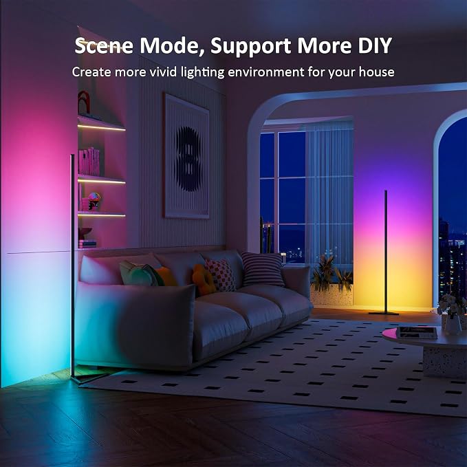 MIHEAL 2PCS Black Corner Floor Lamp, Synced Lights LED Control Floor Lamp RGB Light 56" Smart LED Corner Lamp App and Remote for Living Room Gaming Bedroom and Etc - Image 5