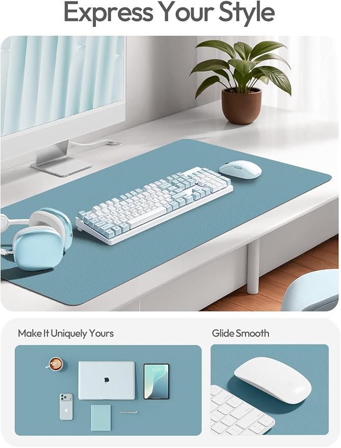 YSAGi Leather Desk Protector, Office Mat, Large Mouse Mat, Non-Slip PU Leather Blotter, Laptop Desk Mat, Waterproof Writing Pad for Office and Home(Aquamarine, 42" x 17.2") - Image 2