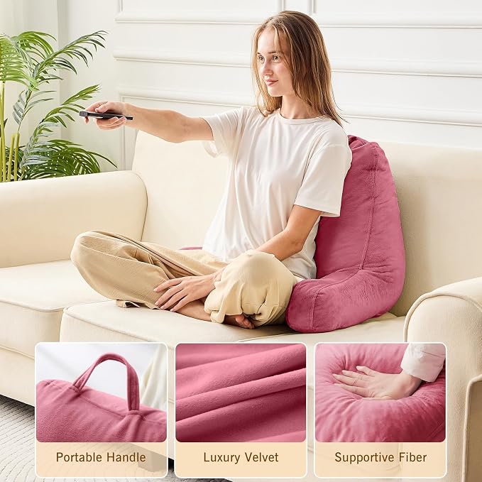 Sasttie Reading Pillow for Bed, Back Pillow for Sitting Up, Rose Pink - Image 4
