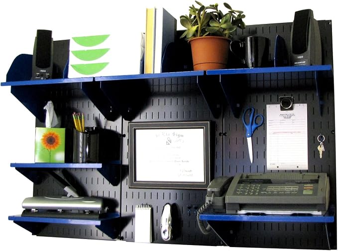 Wall Control Office Wall Mount Desk Storage and Organization Kit, Black/Blue by Wall+Control