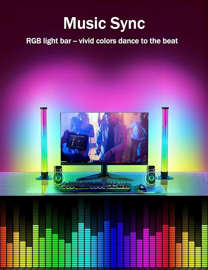 RGB Light Bar, 17" LED Light Bar 360 Degree Emitting, APP Control USB Powered, Color Changing TV Backlight,Monitor Backlights with Music Sync, Ambient Lighting for Desk, PC, Gaming, Party - Image 5