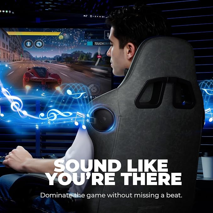 GTPLAYER Gaming Chair Bundle with Integrated Speakers, RGB Computer Speakers & USB Adapter – Ergonomic Music Chair for Surround Sound, Wireless & Complete Entertainment Setup, Grey - Image 4