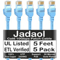Jadaol [UL Listed Cat 6 Ethernet Cable 5 ft 5Pack 10Gbps 24AWG PoE++, Blue by Jadaol