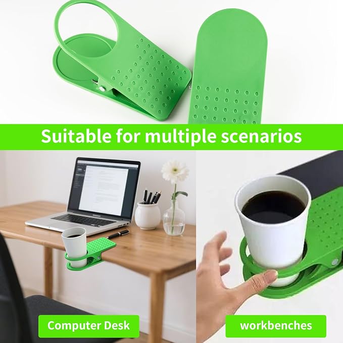 Desk-Side Cup Holder Clip, Cup Rack, Clamping Cup Stand, Large Clip for Office Desk Edge, Green - Image 5