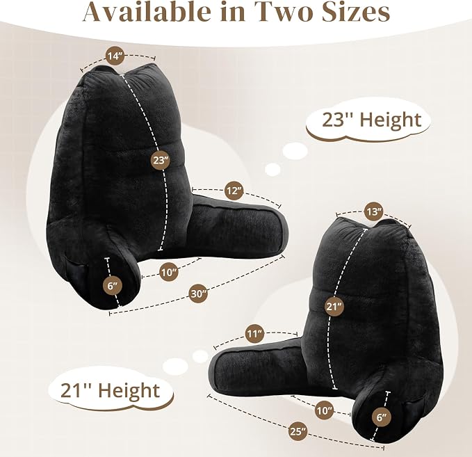 Sasttie Reading Pillow for Bed, Back Pillow for Sitting Up, Black - Image 2