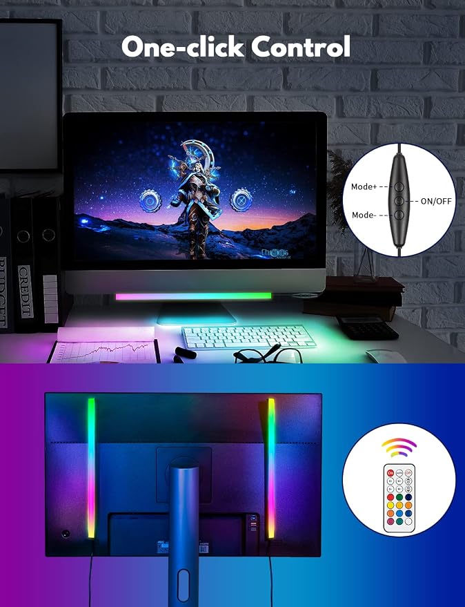 JUSJUBR 2pcs 12 Inch Plug-in Under Cabinet Lights and RGB Under Monitor Gaming Light - Image 9