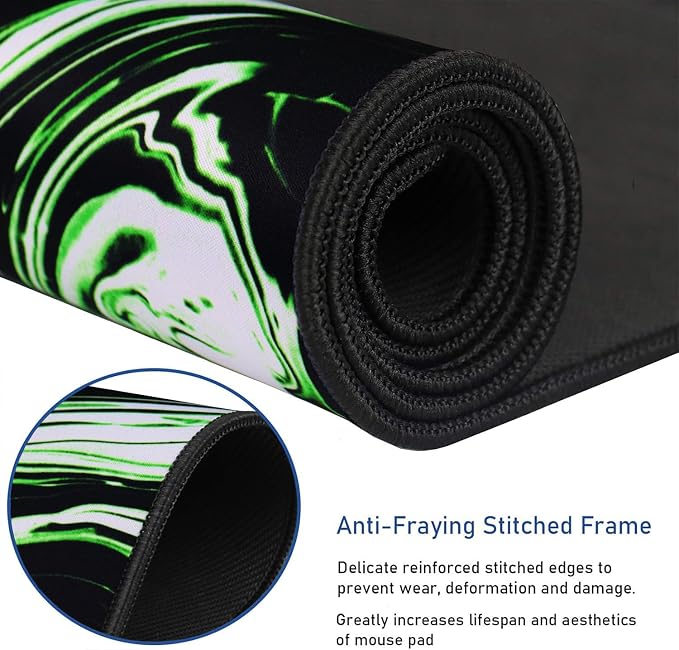Large Extended Mouse Pad with Stitched Edges, Durable Non-Slip Natural Rubber Base, Waterproof Computer Keyboard Pad Mat for Esports Pros/Gamer/Desktop/Office/Home - Marble Green - Image 2