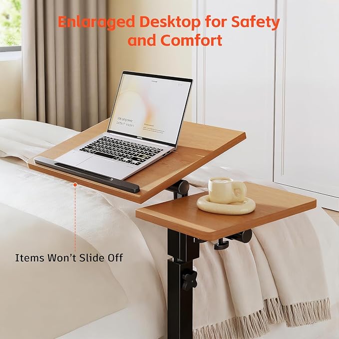LINGMI Mobile Height Adjustable Laptop Desk with Mouse Pad, Portable Laptop Desk Rolling Tiltable Table with Small Side Table for Couch,Rolling Computer Stand - Image 8