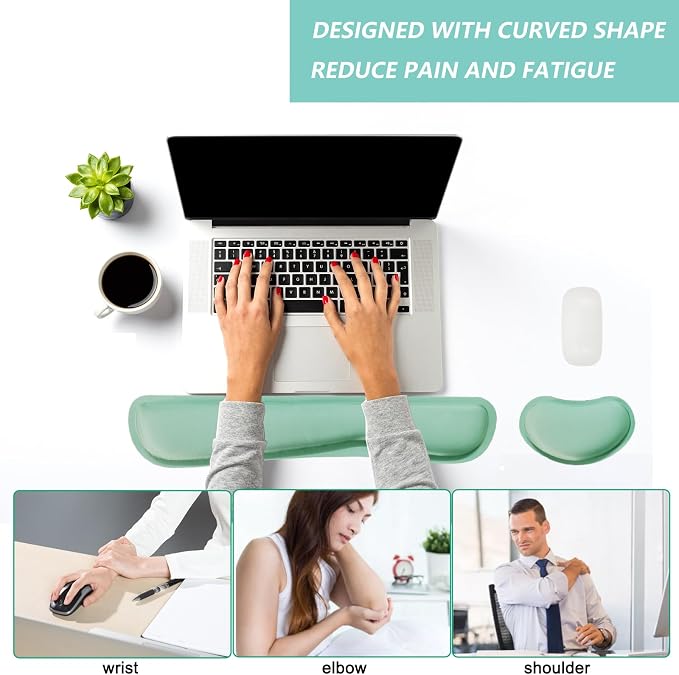 Keyboard Wrist Rest Mouse Wrist Support Set, Memory Foam Wrist Rest Pad for Computer Laptop Keyboard Mouse, Ergonomic Wrist Cushion Support for Typing Pain Relief, Gaming Home Office, Green - Image 5