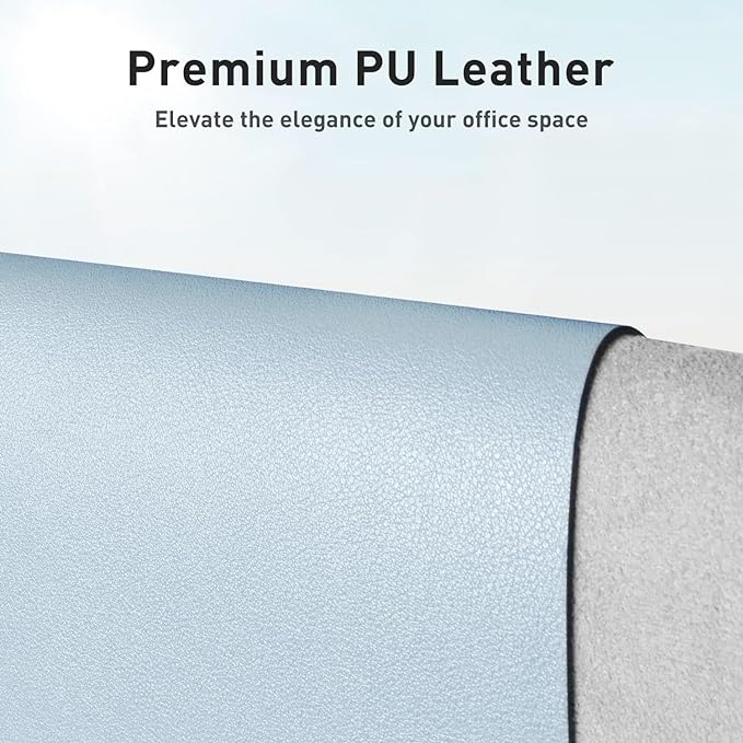 Aothia Faux Leather Desk Mat - Non-Slip PU Leather Desk Blotter, Waterproof Writing Surface, Large Desk Pad for Office & Home (Baby Blue, 55" x 17") - Image 2