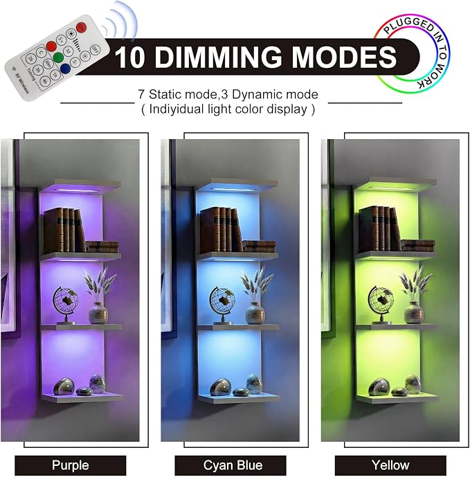 VIWODS 4-Tier Wall Shelf Unit with Lights, White - Image 5