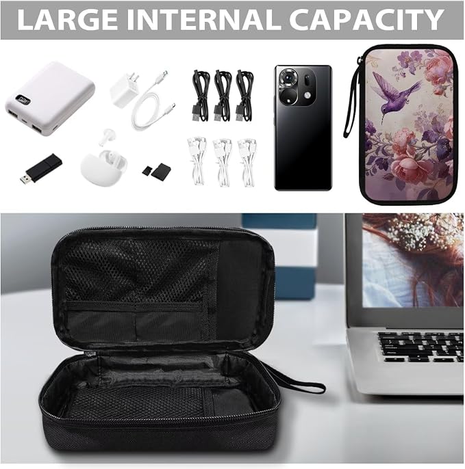 Purple Hummingbird Cord Organizer Travel Portable Electronic Organizer Travel Case Tech Pouch for Cable Cord Charger Phone Earphone Power Bank - Image 7