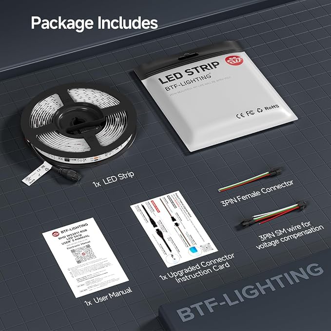 BTF-LIGHTING WS2811 Addressable RGB LED Strip 16.4FT 150LED DC12V IP65 - Image 9