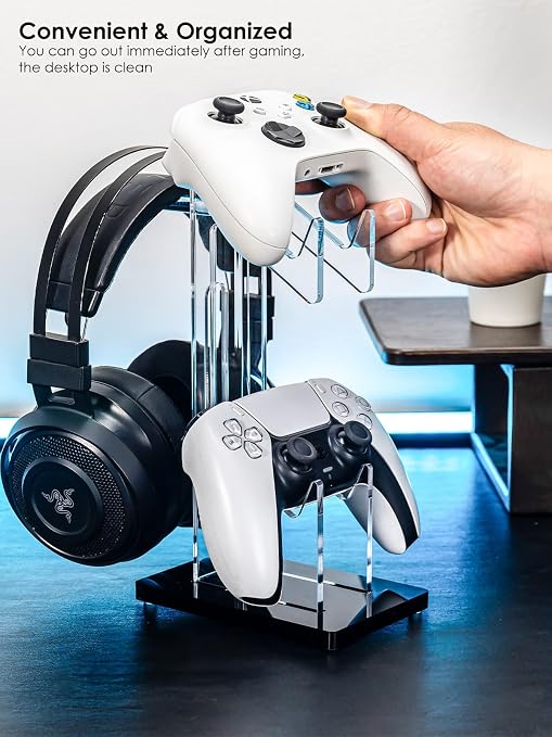 OAPRIRE Acrylic Game Controller Stand for Desk, 2 Tier, Stabilized Base | Controller and Headset Stand, Gamer Gift for PS5 PS4 Xbox Controllers, Desk Accessories, Quick Desk Tidy In Seconds, Black - Image 5