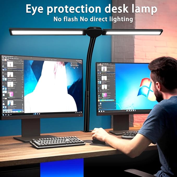 Double Head LED Desk Lamp for Office - Eye Caring Lamp with Clamp - Image 2