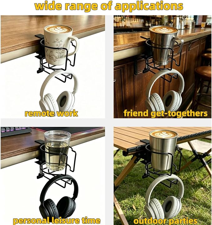 2 in 1 Desk Cup Holder with Headphone Hanger, Mug Hooks - Image 3