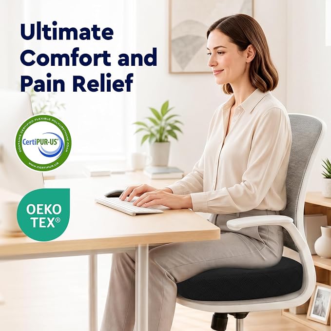 TushGuard Seat Cushion, Memory Foam Office Chair Cushion - Grey, XXX-Large | for Car Seat, Airplane, Desk Chair - Sciatica & Hip & Coccyx Pain Relief Cushion for Long Sitting Office Workers, Car Drivers - Image 8
