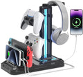 KDD Headset Stand with Charging Station - Detachable Controller Holder with 9 Light Modes - Rotatable Headphone Hanger with USB A&C Charger Ports - Earphone Hook for PC Gaming Accessories Storage by KDD