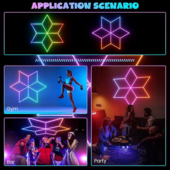 RGB Hexagon Lights - Music Sync Mode Hexagon Lights with App & Remote Control, RGB Light for Gaming Room, Workshop, Gym, Club, Bar, Parties Decoration - Image 7