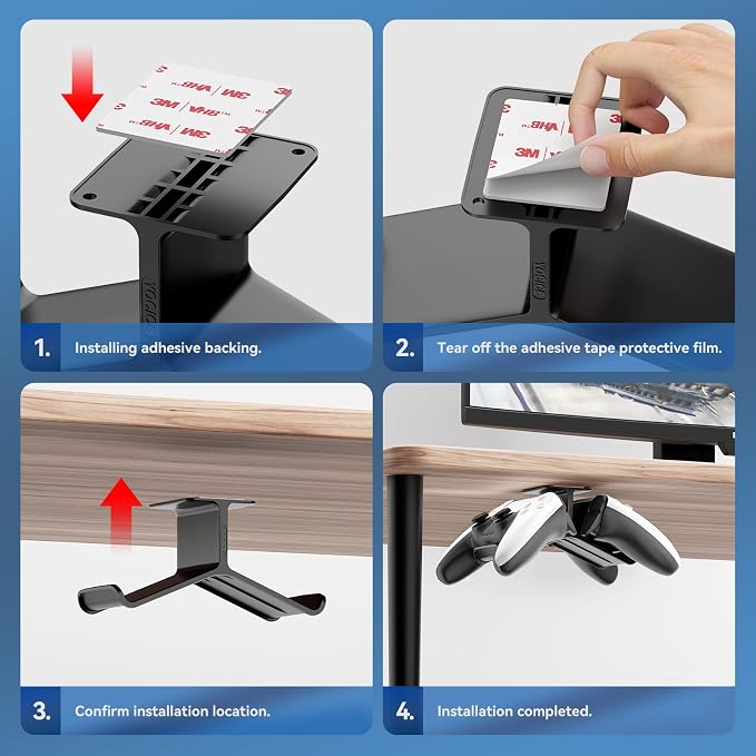 Controller Holder,Headphone Stand Headset and Controller Stand Under Desk Controller Holder with Strong Double Sided Tape Universal Design for Xbox ONE, PS5, PS4, PC - Image 5