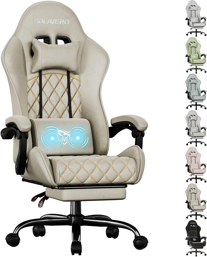 HLDIRECT Massage Recliner Gaming Chair with Footrest for Adults, Brown | 300lbs Capacity, Ergonomic Office Computer Chair, Lumbar Support, Breathable Fabric, Headrest, 360° Swivel, Metal Frame by HLDIRECT